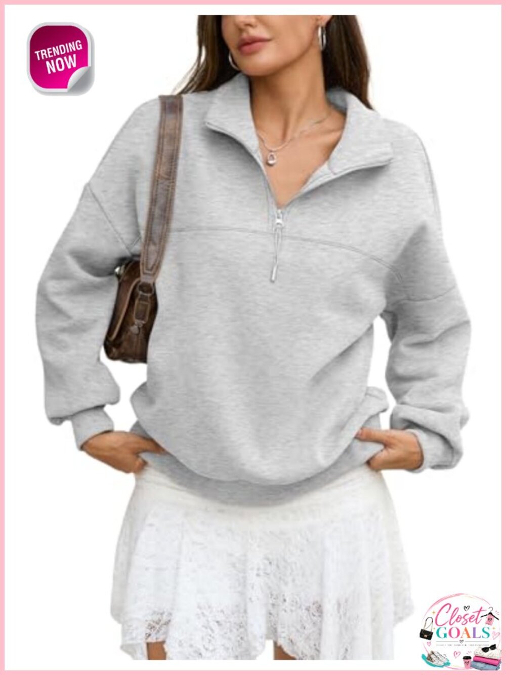 Women's Fleece Quarter Zip Oversized Sweatshirt Long Sleeve Fall Top